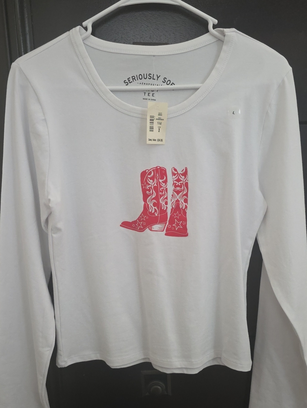 White Women/ Junior Tee with Red Cowboy Boots Graphic
